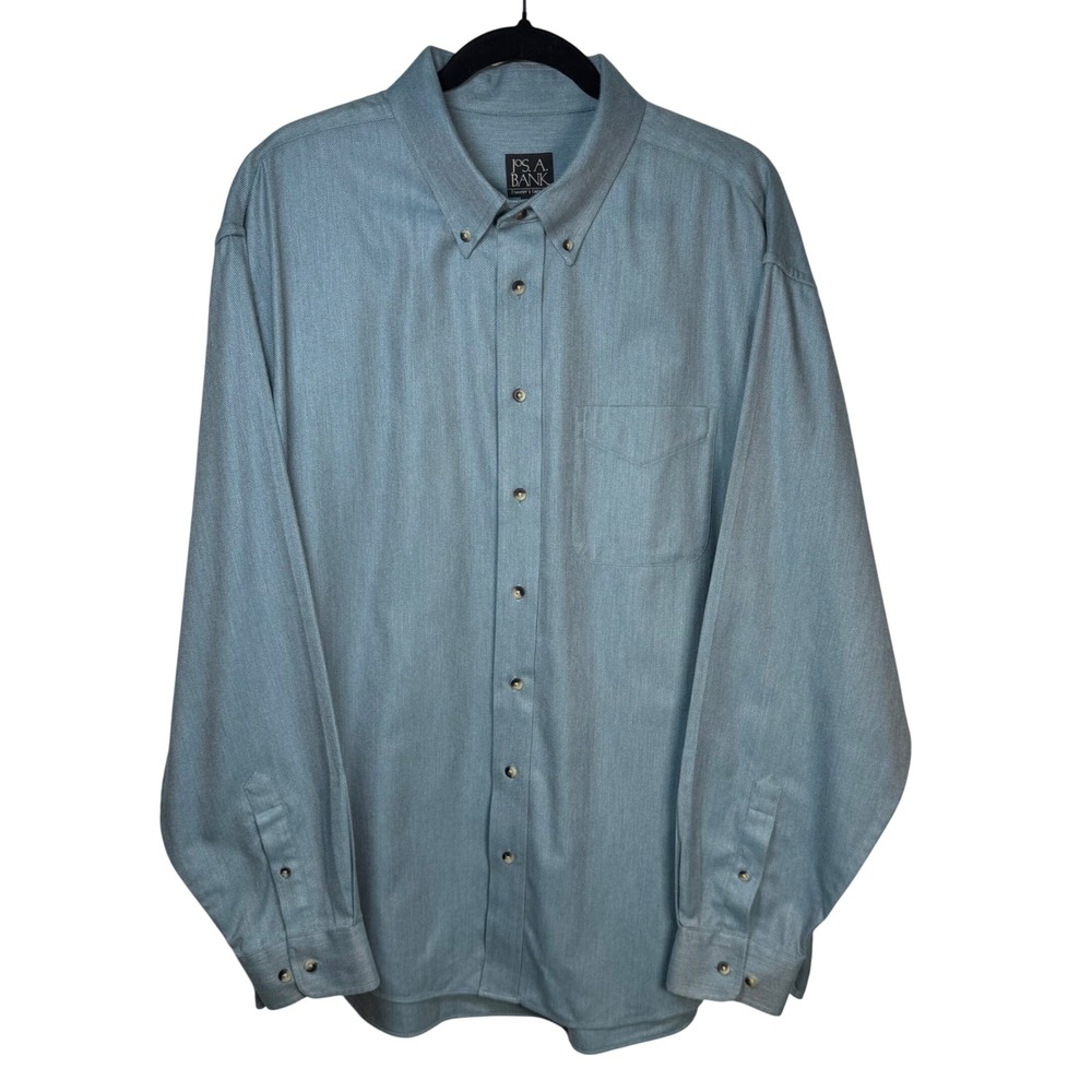 Jos. A. Bank Traveler's Collection Blue Herringbone Soft Cotton Shirt XL